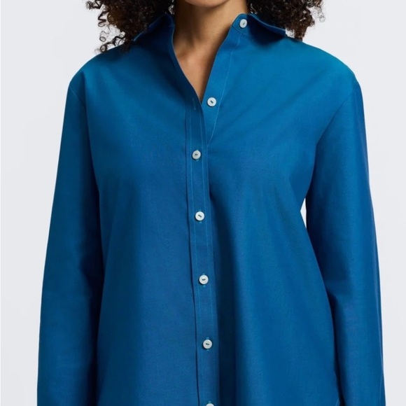 Foxcroft Non-Iron Shaped Fit Button-Down Shirt – Blue, Women’s Plus 1X (18W–20W) - Picture 1 of 8